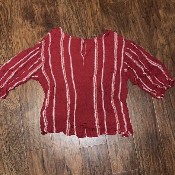 Women's A.N.A red 3/4 sleeved horizontal striped tie front blouse workwear large - Picture 3 of 5